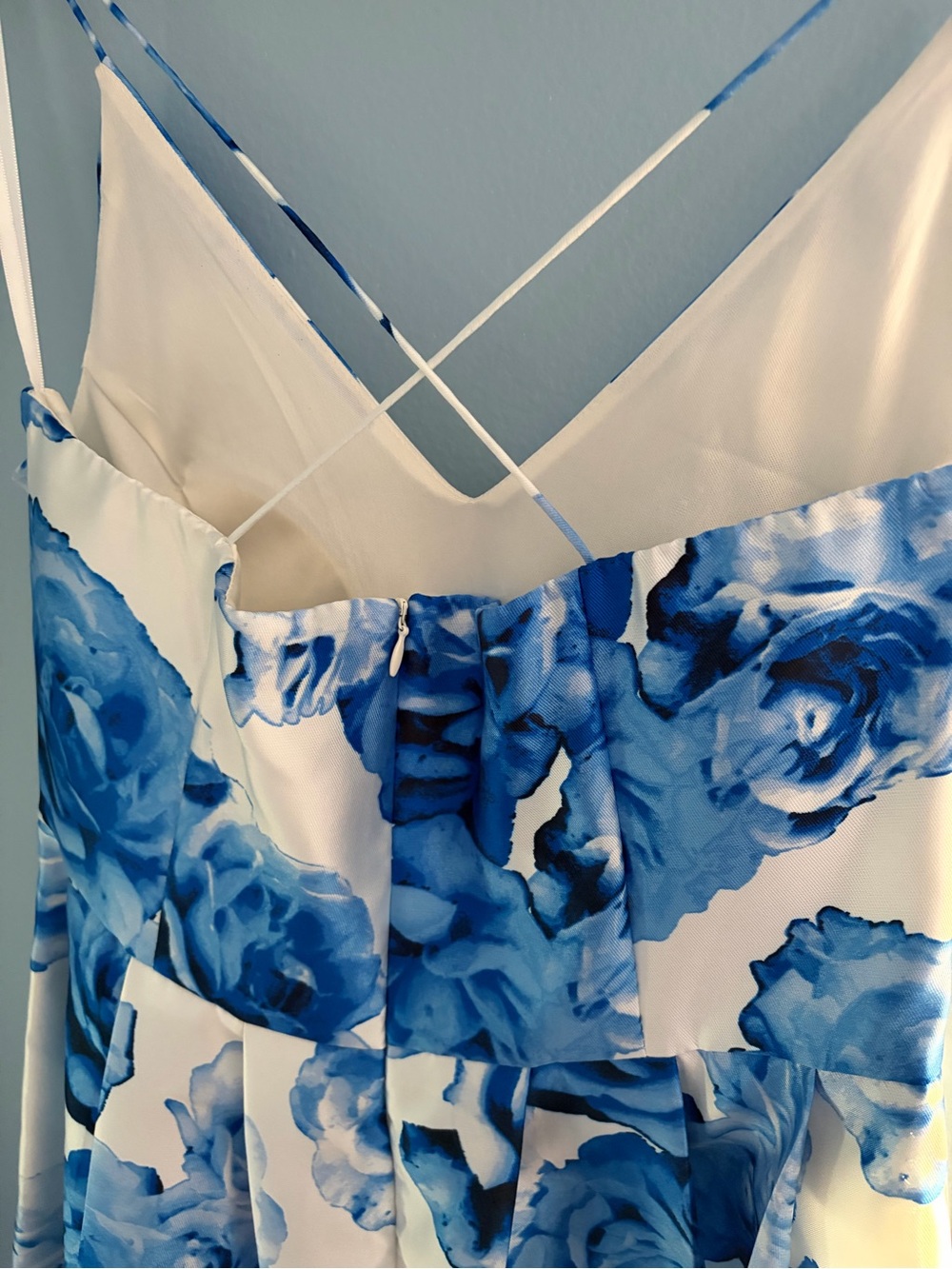 by & by White Prom Dress with Blue Floral Print - Picture 2 of 3
